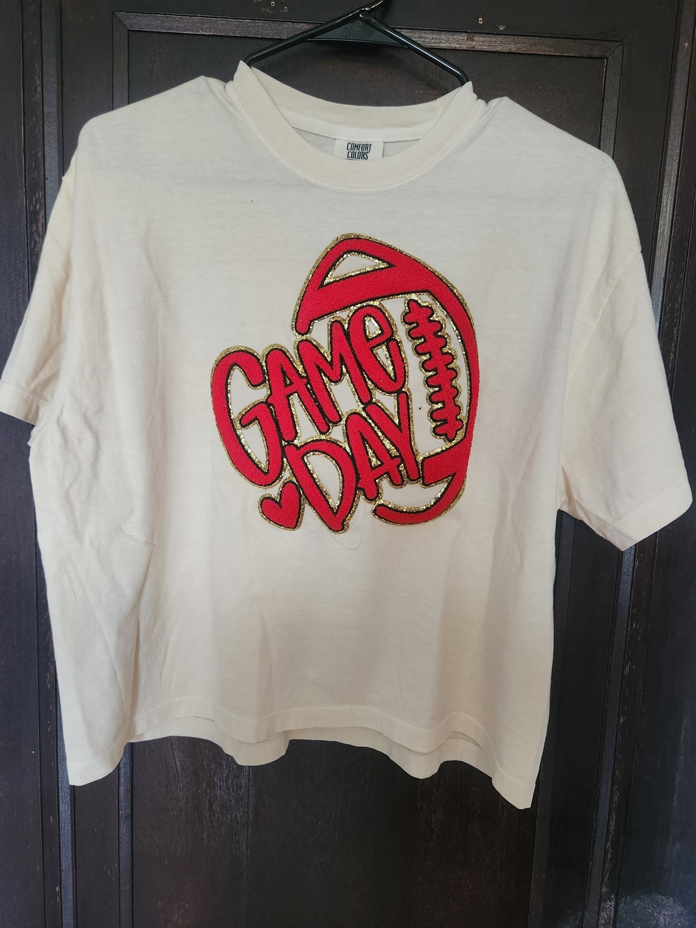 Comfort Colors Cream Graphic Tee with Red "Game Day" Football Design